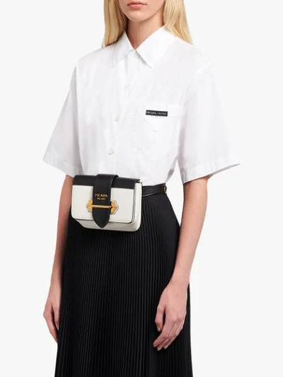 Shop Prada Logo Plaque Belt Bag In White