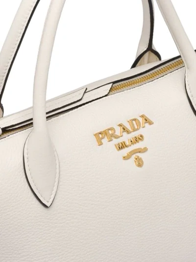 Shop Prada Logo Plaque Tote Bag In White