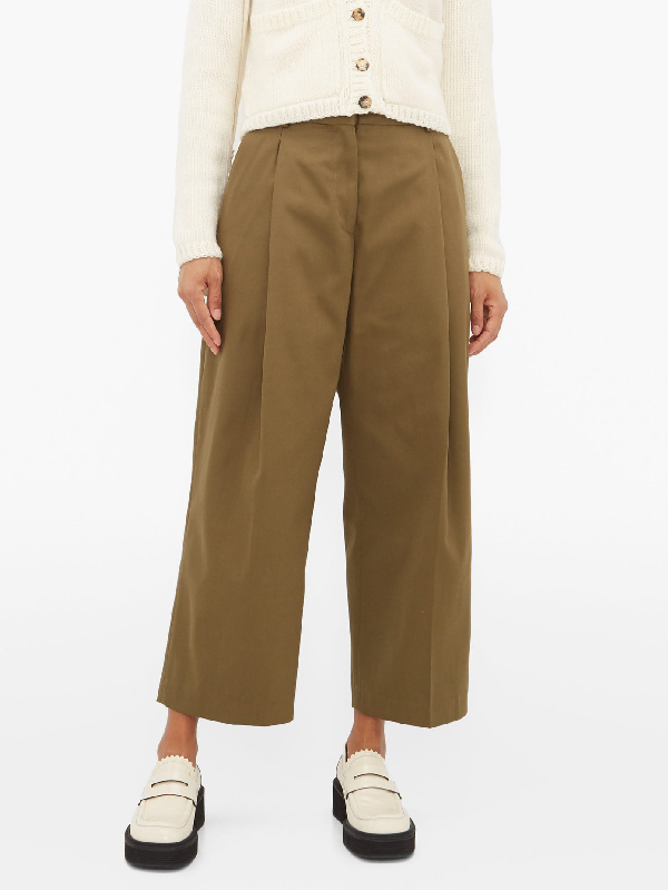 Margaret Howell High-rise Cotton-blend Wide-leg Trousers In Khaki ...