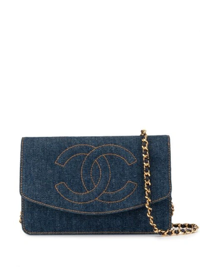 Pre-owned Chanel Chain Denim Shoulder Wallet Bag In Blue