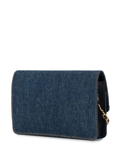 Pre-owned Chanel Chain Denim Shoulder Wallet Bag In Blue