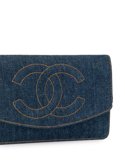 Pre-owned Chanel Chain Denim Shoulder Wallet Bag In Blue