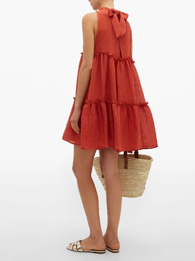 Lisa Marie Fernandez Erica Ruffled Tiered Linen blend Mini Dress