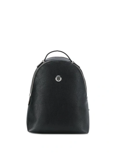 Shop Tommy Hilfiger Logo Plaque Backpack In Black