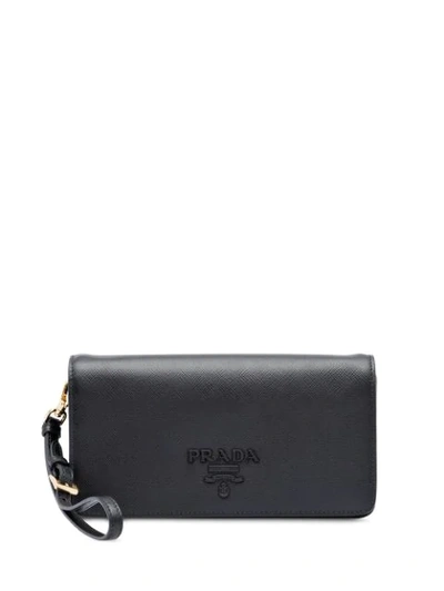 Shop Prada Saffiano Logo Plaque Mini Bag In Black