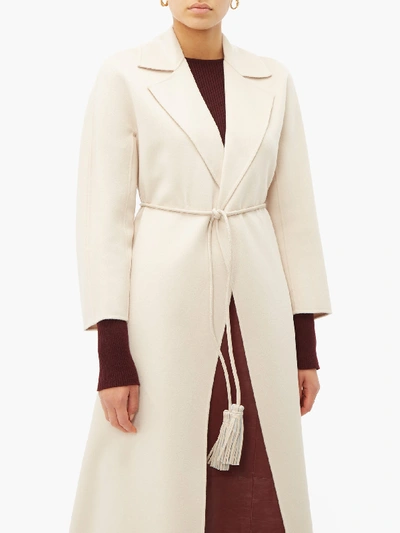 Max Mara Oncia Tassle-fringe Belt Wool-blend Coat In Cream | ModeSens