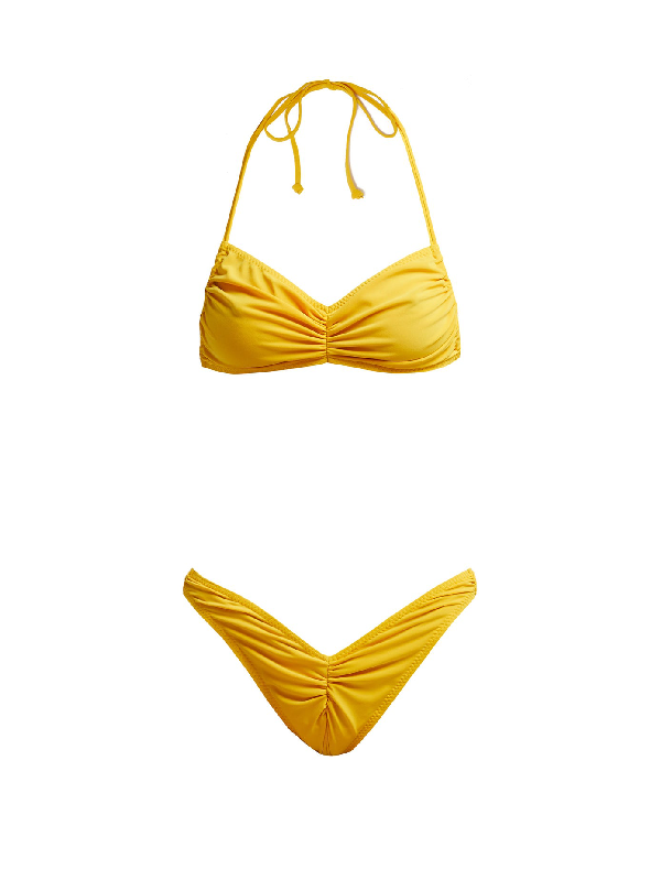 yellow ruched bikini