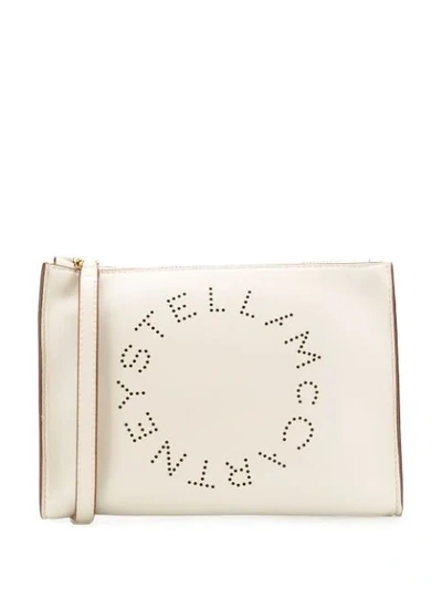 Shop Stella Mccartney Perforated Logo Clutch Bag In White