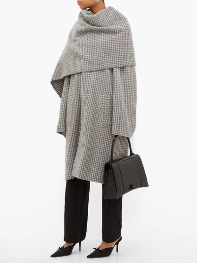 Balenciaga Houndstooth Wool Blend Coat With Oversize Scarf In Grey |  ModeSens