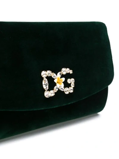 Shop Dolce & Gabbana Velvet Crystal Logo Crossbody Bag In Green
