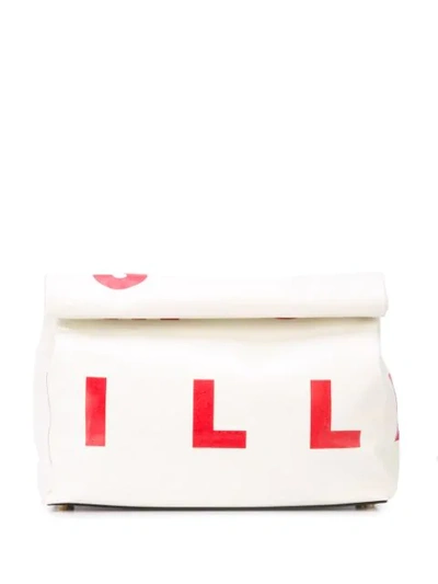 Shop Simon Miller Large Lunch Clutch In 10083 White W/ Red Logo
