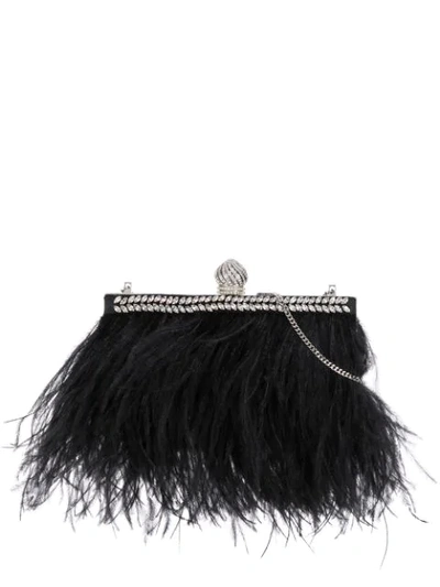 Shop Jimmy Choo Celeste Feather-trimmed Clutch In Black