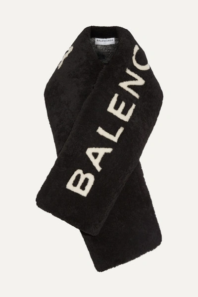 Shop Balenciaga Shearling Scarf In Black