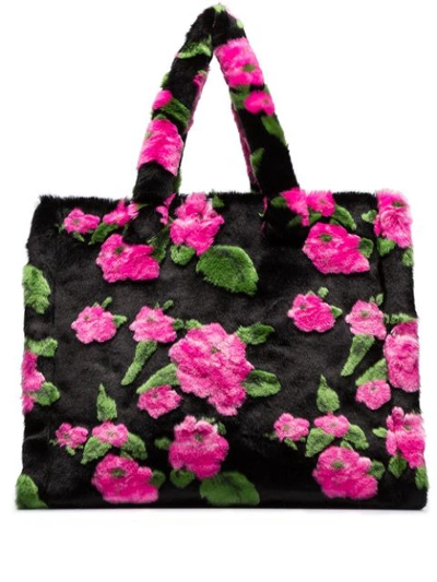 Shop Stand Studio Lola Faux Fur Tote Bag In 9110 Pink Flower