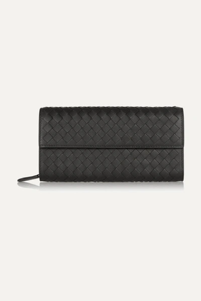 Shop Bottega Veneta Intrecciato Leather Continental Wallet In Black