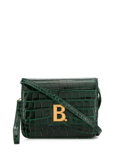 Shop Balenciaga Logo Plaque Crocodile Effect Crossbody Bag In Green