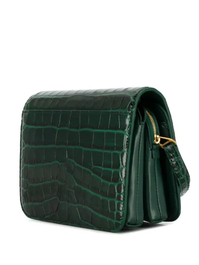Shop Balenciaga Logo Plaque Crocodile Effect Crossbody Bag In Green