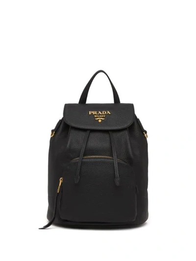 Shop Prada Pebbled Leather Backpack In Black