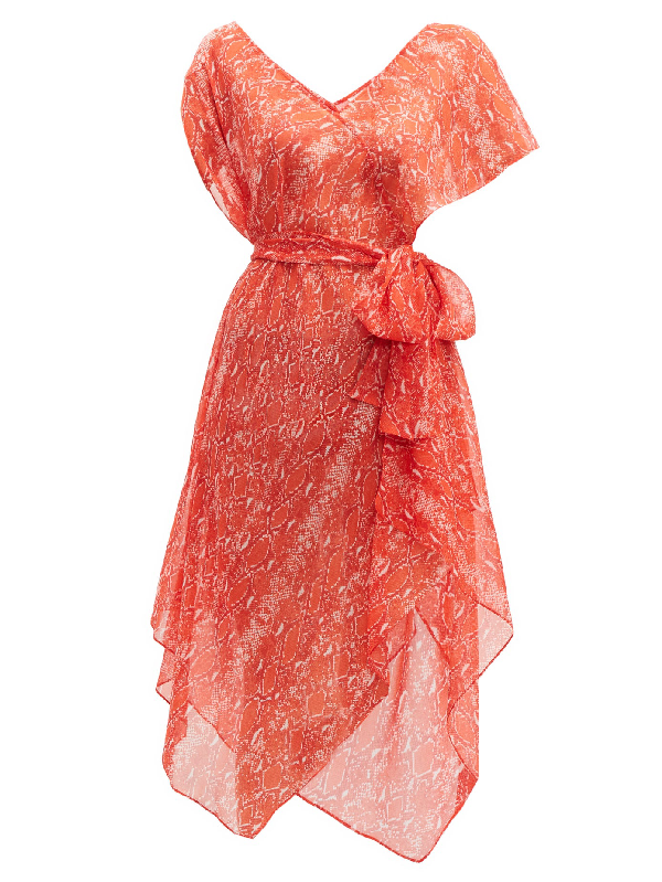 orange silk wrap dress