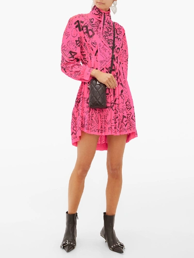 Balenciaga Printed Technical Crepe Baby Doll Dress In Pink | ModeSens