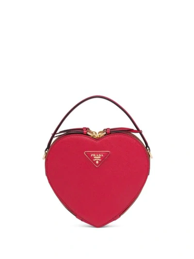 Prada Odette Heart Bag In Red Saffiano Leather