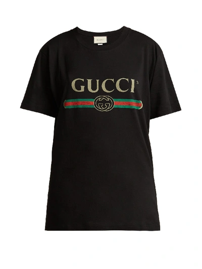 Gucci Cotton T-shirt With Vintage Logo Print In Black | ModeSens