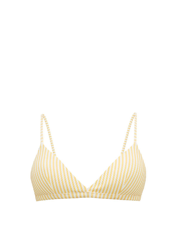 yellow and white striped bikini top