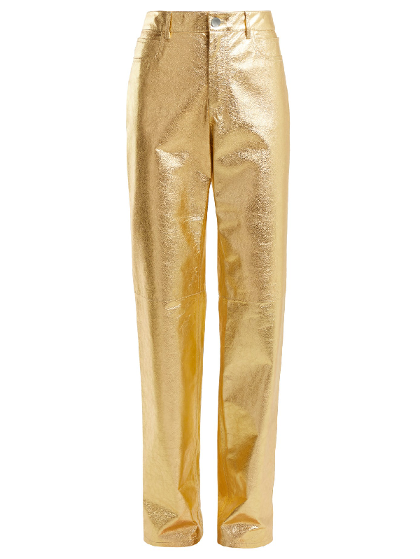 gold leather pants
