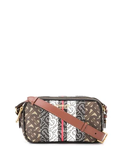 Shop Burberry Mini Monogram Stripe Shoulder Bag In A7436 Bridle Brown