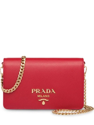 Shop Prada Red Logo Leather Cross Body Bag