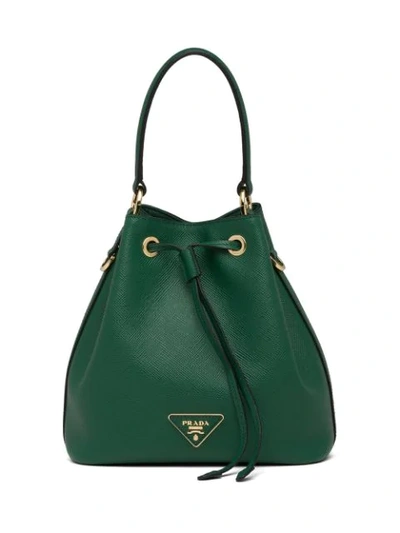 Shop Prada Saffiano Leather Bucket Bag In Green