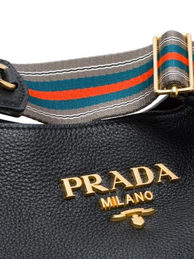 Shop Prada Front Logo Hobo Bag In Black