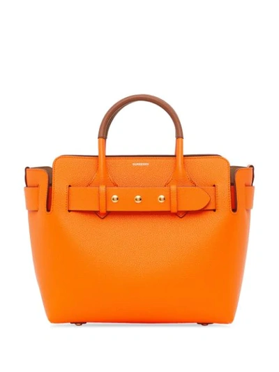 Shop Burberry Small Triple Stud Belt Tote In Orange