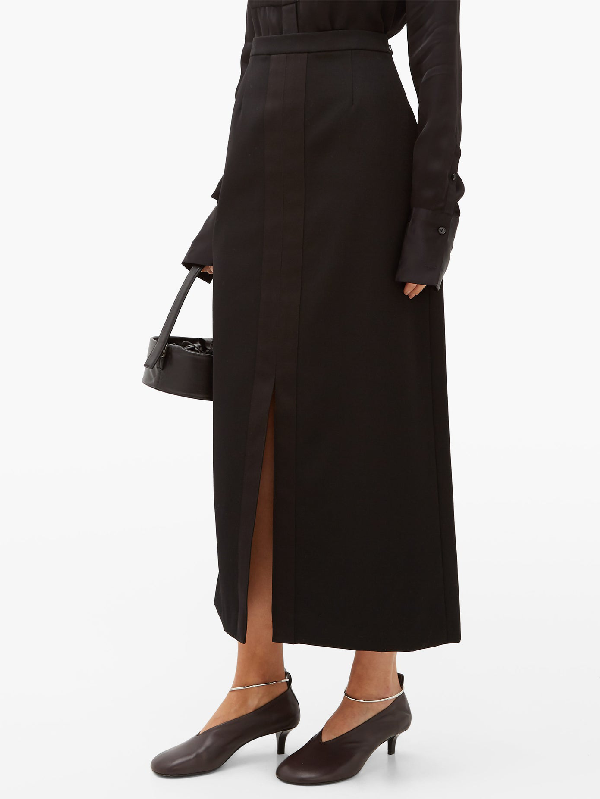 Jil Sander A-line Silk Satin-trim Wool Skirt In Black | ModeSens