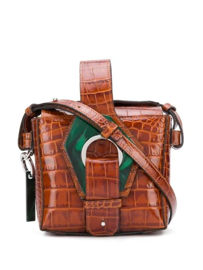 Ganni Micro Croc-embossed Leather Crossbody Box Bag In Cognac | ModeSens