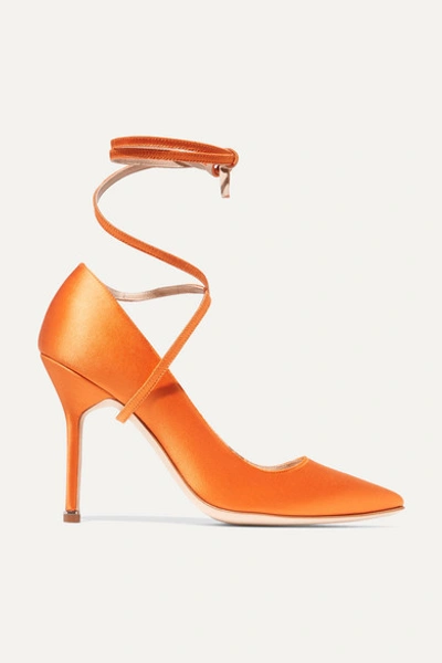 Shop Vetements Manolo Blahnik Satin Pumps In Bright Orange