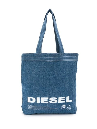 Shop Diesel Logo Print Tote In Blue