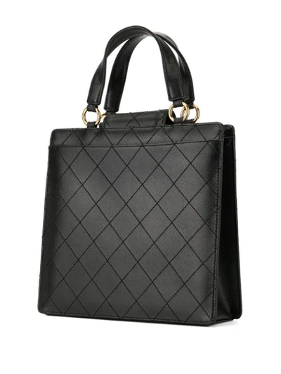 Pre-owned Chanel 1998 Diamond Quilted Cc Turn-lock Tote In Black