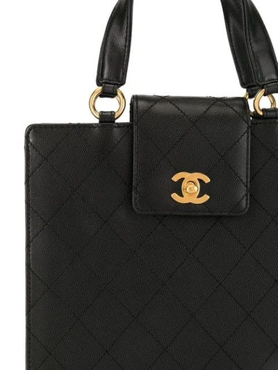 Pre-owned Chanel 1998 Diamond Quilted Cc Turn-lock Tote In Black