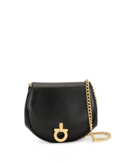 Pre-owned Ferragamo Gancini Chain Shoulder Bag In Black