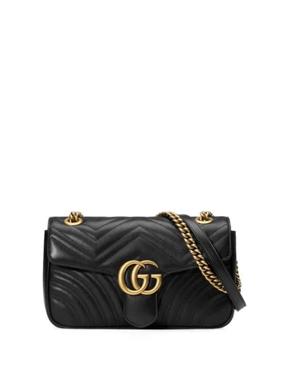 Shop Gucci Black Marmont Quilted Leather Shoulder Bag