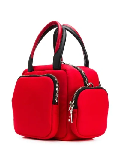 Shop Prada Logo Plaque Bowling Bag In Red