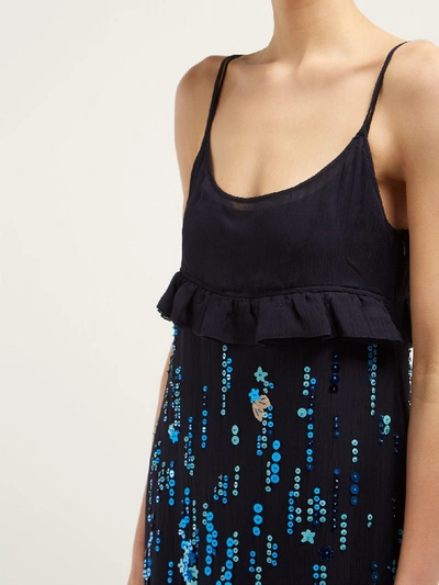 Prada Sleeveless Floral-embroidered Maxi Dress In Blue | ModeSens