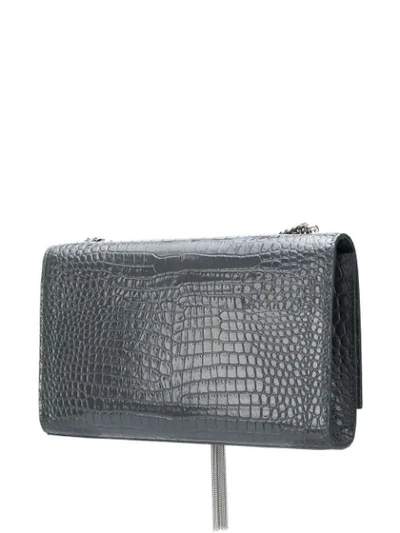 Shop Saint Laurent Croco-embossed Shoulder Bag In Grey