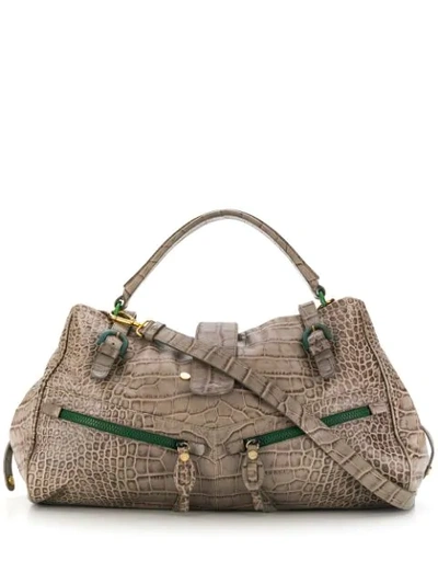 Pre-owned Moschino 2000's Crocodile Effect Tote In Grey