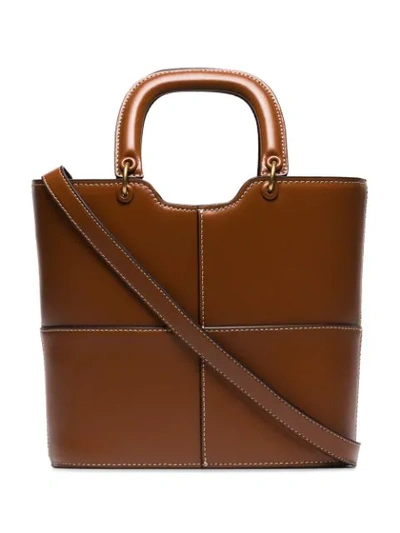 Shop Staud Andy Leather Tote Bag In Brown