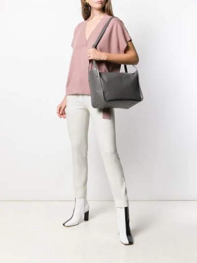 Shop Fabiana Filippi Pebbled Leather Shoulder Bag In Vr2  Grey 