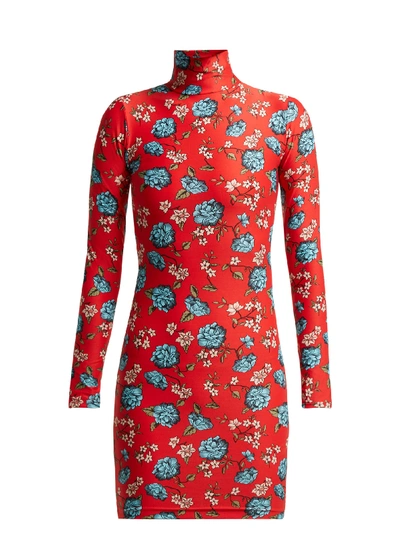 Vetements Floral-print Stretch-jersey Turtleneck Mini Dress In Red |  ModeSens