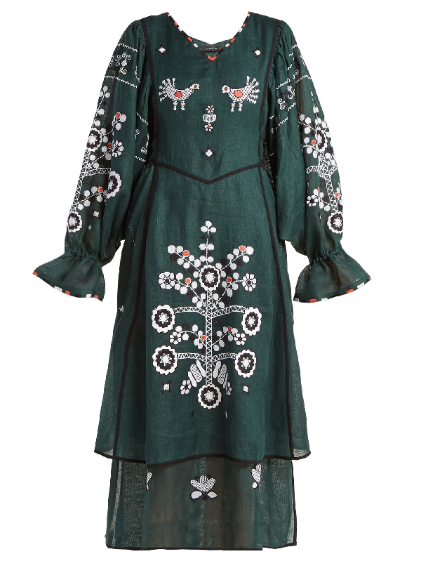 dark green linen dress