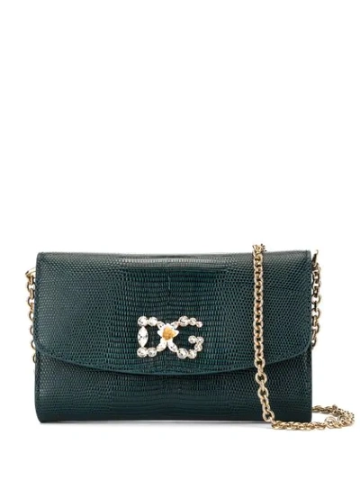 Shop Dolce & Gabbana Embossed Logo-plaque Shoulder Bag In Blue